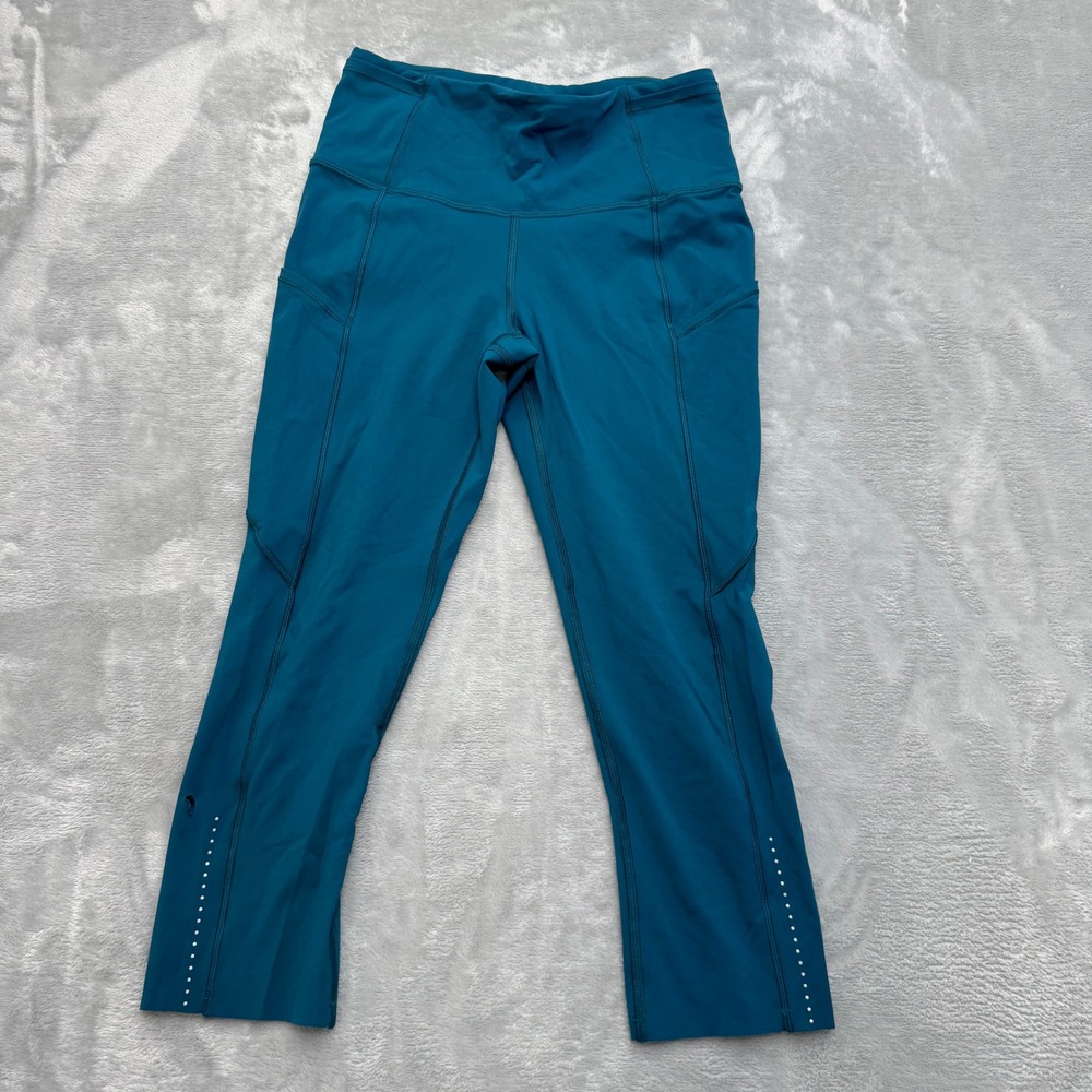 Lululemon Leggings Women 4 Teal Fast & Free Crop High Rise Athletic Running Yoga